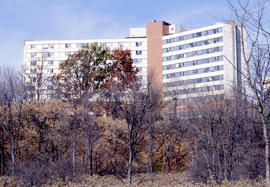 Photograph of the Student Residence seen from the river valley side