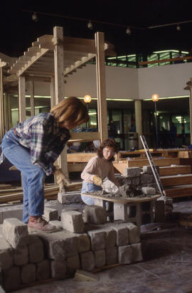Photograph of Landscaping students constructing a garden display