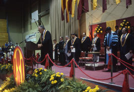 Photograph of Convocation Day with members of the Board, administration and faculty