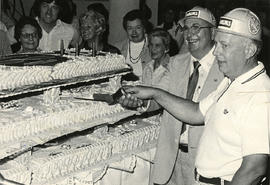 Photograph of Staff Cutting Humber's 10th Anniversary Cake