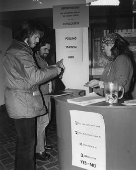 Photograph of a Polling Station in the Concourse for the Incorporation of a Student Union