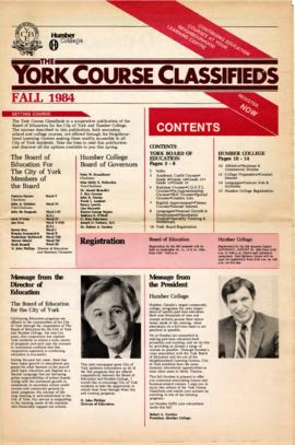 Course calendar for Neighbourhood Learning Centres, fall 1984
