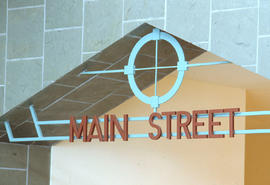 Photograph of the 'Main Street' sign at the atrium entrance