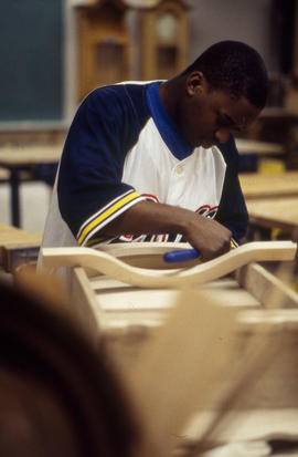 Photograph of woodworking student