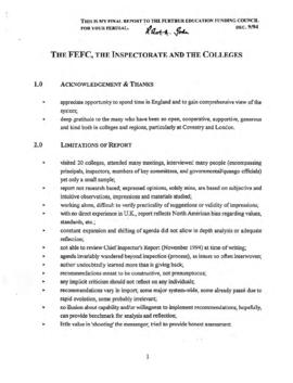 "The FEFC, the Inspectorate and the Colleges" a report by Robert A. Gordon