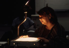 A photograph of an instructor using an overhead projector