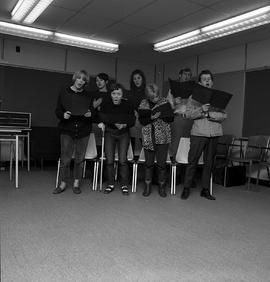 Photograph of Theatre workshop students impersonating a congregation