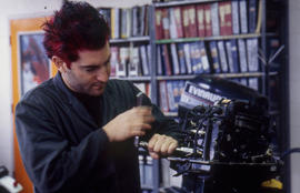 Photograph of a student working on a motor