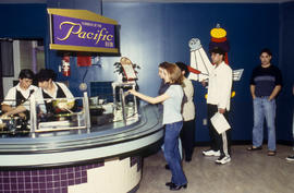 Photograph of students lining up at the Pacific Rim for food