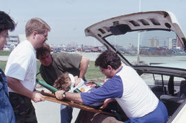 Photograph of students taking part in an Ambulance and Emergency training exercise