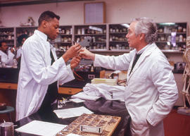 Photograph of Gary Dunn and student in the Chemistry lab
