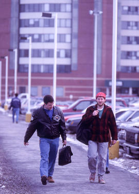 Photograph of students walking along the pathway at North