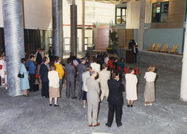 Photograph of the assembled crowd at the official opening of the Student Centre
