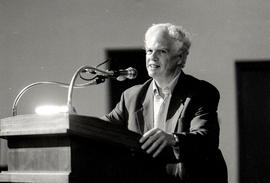 Photograph of D.M. Thomas during the creative writing workshop