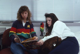 Photograph of students in a student residence room