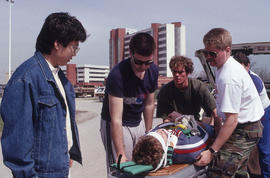 Photograph of students taking part in an Ambulance and Emergency training exercise