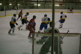 Photograph of hockey game between Town of Orangeville and Humber Orangeville