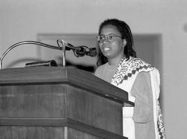 Photograph of Dionne Brand at a creative writing workshop