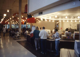 Photograph of the self-service beverage line in the Pipe cafeteria