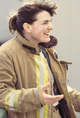 A photograph of a Firefighting student in gear