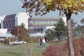 Photograph of the view of the back of the North Campus from the Arboretum
