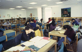 A photograph of studious students in the Quiet Study area of the Library
