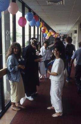 Photograph of an Open House event in front of D building