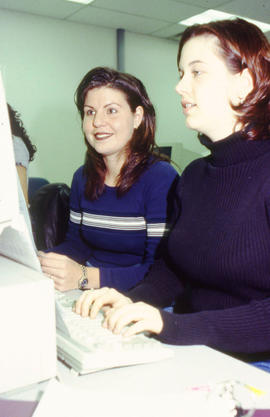 Photograph of students working on assignments at the computer
