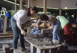 Photograph of Landscaping students constructing a garden display