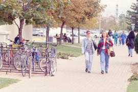 Photograph of students getting around campus