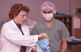 Photograph of instructor Susan Schulte directing an Operating Room Nurse exercise