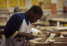 Photograph of woodwork student