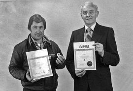 Photograph of Bill Obelnicki and Terry McCarthy Displaying the Transportation Awards That They Re...