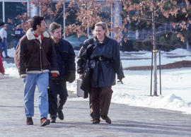 Photograph of students walking around campus