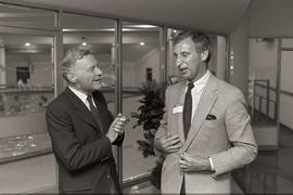 Photograph of Etobicoke Mayor Bruce Sinclair and Dr. Robert A. Gordon at the opening ceremony for...