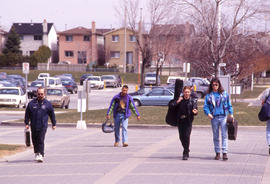 Photograph of students arriving at the college