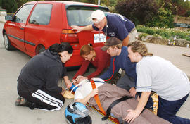 Photograph of persons engaged in a first aid exercise