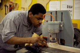 Photograph of woodwork student