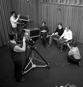 Photograph of students practising television production in the Humber College studio