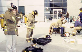 A photograph of Firefighting students near Building NX