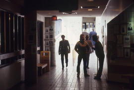 Photograph of students on the first-floor hallway near the ramp in K building