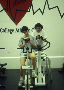 A photograph of Humber staff or student on various fitness equipment