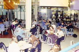A photograph of students in the Pipe cafeteria