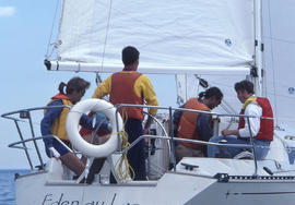 Photograph of students sailing a boat