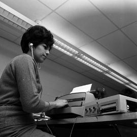 Photograph of a student practicing typing