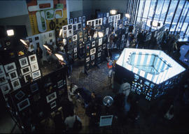 Photograph of students and staff at the art show