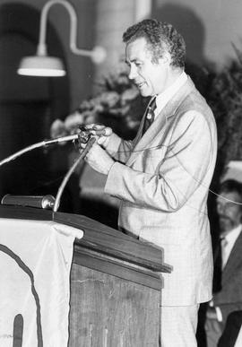 Photograph of Harry Parrott Speaking at the Lakeshore Building B Opening