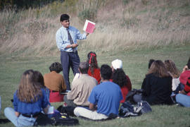 Photograph of a Professor Teaching Outside