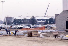Photograph of construction on the eastern wall of the pool