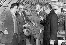 Photograph of Russ Geddes and Russ Ferguson Showing off Their Geraniums in the Greenhouse